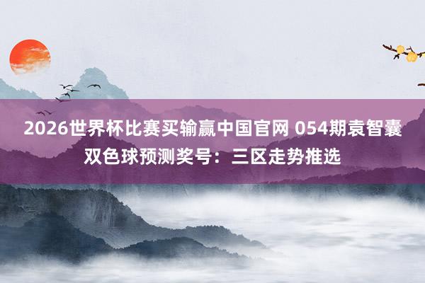 2026世界杯比赛买输赢中国官网 054期袁智囊双色球预测奖号：三区走势推选