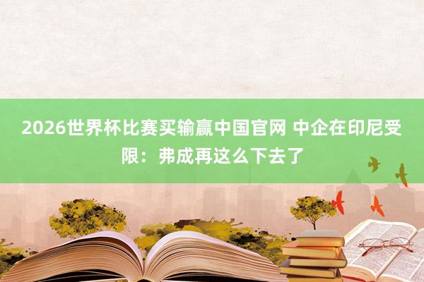 2026世界杯比赛买输赢中国官网 中企在印尼受限：弗成再这么下去了